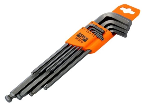 BAHCO Metric Long Ball End Hex L-Key Set, 9 Piece (Allen Key) BAH9770 BE-9770